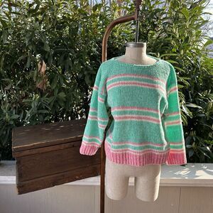 Vintage Pastel Striped Chenille Sweater Soft Cozy Cottagecore Sz M/L